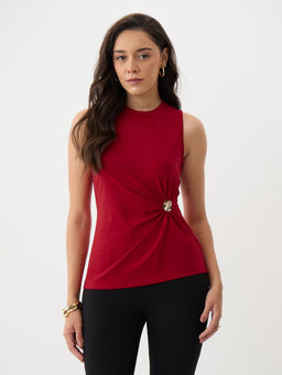 Femmella - Women Red Solid/Plain Cotton Top