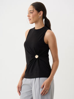 Femmella - Women Black Solid/Plain Cotton Top