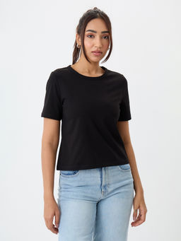 Femmella - Women Black Solid/Plain Cotton T-Shirt