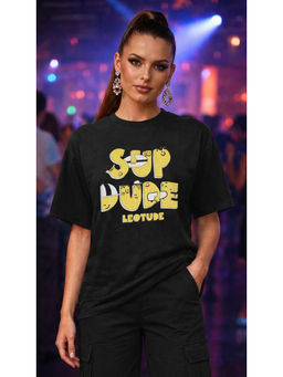 LEOTUDE - Women Black Colorblock Cotton Blend T-Shirt