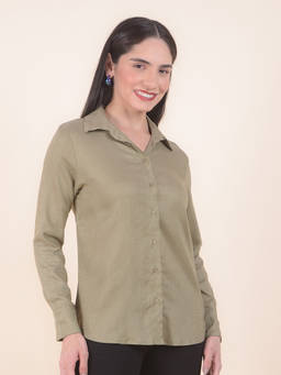 Cantabil - Women Green Solid/Plain Viscose Shirt