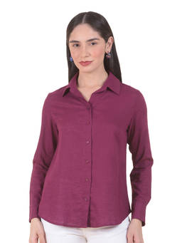 Cantabil - Women Purple Solid/Plain Viscose Shirt