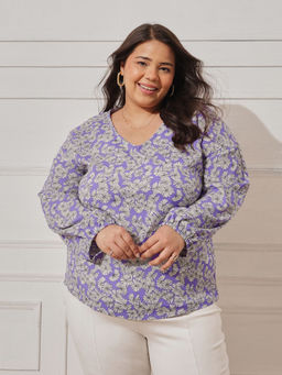 CURVY STREET - Women Lavender Floral Polyester Top