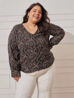 CURVY STREET - Women Black Printed Polyester Top