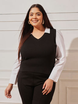 CURVY STREET - Women Black Solid/Plain Cotton Top