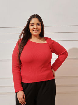CURVY STREET - Women Red Solid/Plain Cotton Top