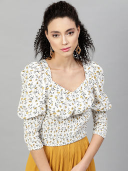 STREET 9 - Women White Floral Polyester Top