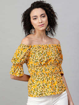 STREET 9 - Women Yellow Floral Viscose Rayon Top