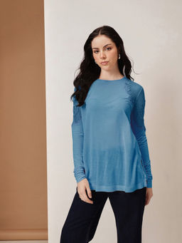 HOUSE OF S - Women Blue Embroidered Cotton Blend Top
