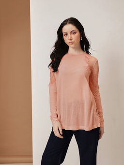 HOUSE OF S - Women Orange Embroidered Cotton Blend Top
