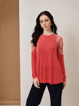 HOUSE OF S - Women Red Embroidered Cotton Blend Top