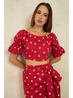 Virgio - Women Red Printed Cotton Crop Top