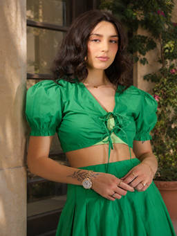 Virgio - Women Green Solid/Plain Cotton Crop Top