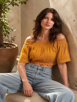 Virgio - Women Yellow Solid/Plain Cotton Crop Top