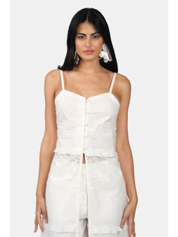 Virgio - Women White Solid/Plain Cotton Top