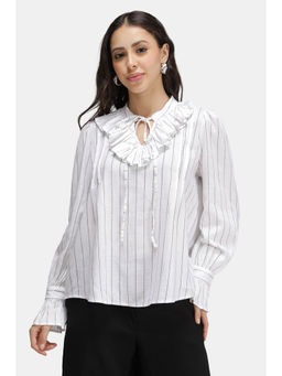 Virgio - Women White Stripes Linen Top