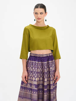 Virgio - Women Green Solid/Plain Viscose Crop Top