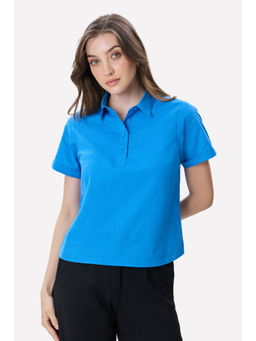 Virgio - Women Blue Solid/Plain Cotton Top