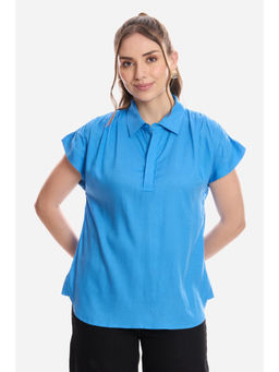 Virgio - Women Blue Solid/Plain Viscose Top