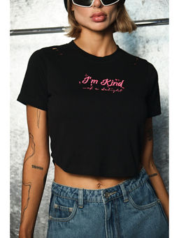 Virgio - Women Black Self Design Cotton Crop Top