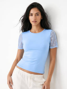 Outzidr - Women Blue Solid/Plain Polyester Top