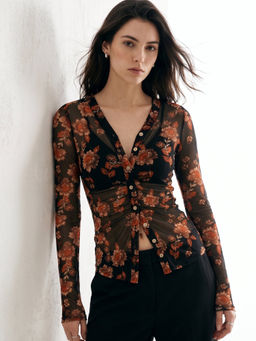Outzidr - Women Multi-Color Floral Polyester Top