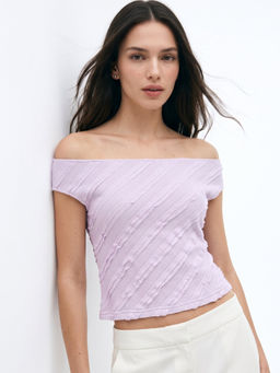 Outzidr - Women Lavender Stripes Polyester Blend Top