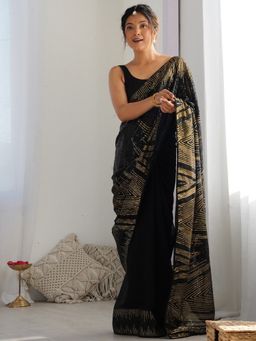 VAIRAGEE - Georgette Black Embroidery Saree with Unstitched Blouse