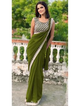 VAIRAGEE - Star Georgette Green Embroidery Saree with Unstitched Blouse