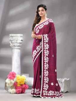 Angoshobha - Bangal Aplick Rani Saree with Unstitched Blouse