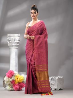 Angoshobha - Magenta Handloom Tissue Saree with Unstitched Blouse