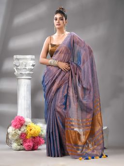 Angoshobha - Turquoise Handloom Tissue Saree with Unstitched Blouse
