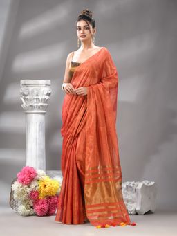 Angoshobha - Red Handloom Tissue Saree with Unstitched Blouse