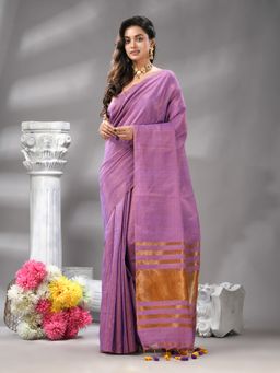 Angoshobha - Purple Handloom Tissue Saree with Unstitched Blouse