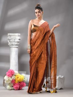 Angoshobha - Copper Handloom Tissue Saree with Unstitched Blouse