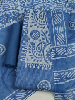 MEENA BAZAAR - Blue Floral Printed Cotton Unstitched Kurta with Unstitched Pant and Dupatta