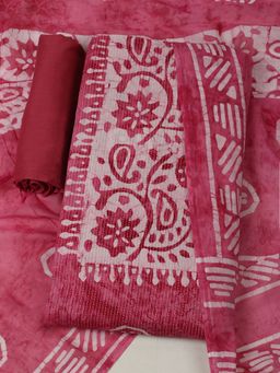 MEENA BAZAAR - Women Floral Printed Cotton Pink Unstitched Kurta with Unstitched Pant and Dupatta