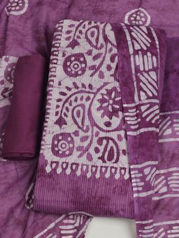 MEENA BAZAAR - Floral Printed Cotton Purple Unstitched Kurta with Unstitched Pant and Dupatta