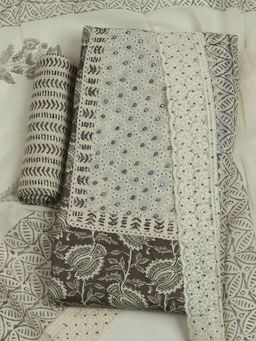 MEENA BAZAAR - Embroidered Cotton Brown Unstitched Kurta with Unstitched Pant and Dupatta