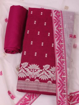 MEENA BAZAAR - Woven Chanderi Magenta Unstitched Kurta with Unstitched Pant and Dupatta