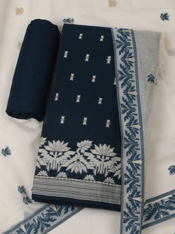 MEENA BAZAAR - Woven Chanderi Navy Blue Unstitched Kurta with Unstitched Pant and Dupatta