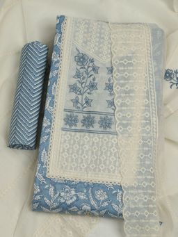 MEENA BAZAAR - Embroidered Blue Unstitched Kurta with Unstitched Pant and Dupatta