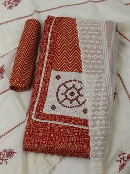 MEENA BAZAAR - Embroidered Cotton Maroon Unstitched Kurta with Unstitched Pant and Dupatta