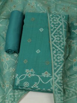 MEENA BAZAAR - Woven Chanderi Teal Unstitched Kurta with Unstitched Pant and Dupatta