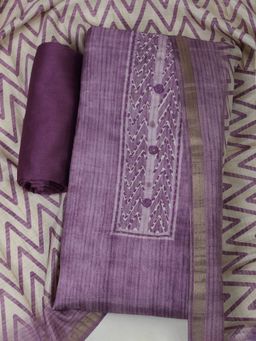 MEENA BAZAAR - Geometric Printed Chanderi Lavender Unstitched Kurta with Unstitched Pant and Dupatta