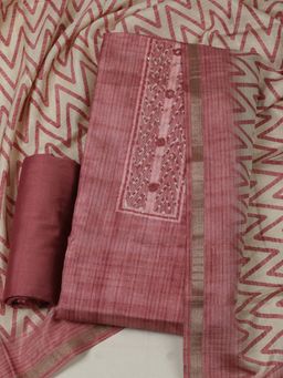 MEENA BAZAAR - Geometric Printed Chanderi Pink Unstitched Kurta with Unstitched Pant and Dupatta