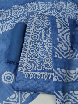 MEENA BAZAAR - Women's Embroidered Cotton Blue Unstitched Kurta with Unstitched Pant and Dupatta