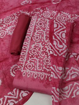 MEENA BAZAAR - Embroidered Cotton Pink Unstitched Kurta with Unstitched Pant and Dupatta
