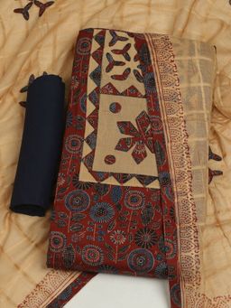 MEENA BAZAAR - Floral Printed Cotton Maroon Unstitched Kurta with Unstitched Pant and Dupatta