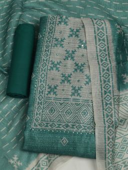 MEENA BAZAAR - Embroidered Green Chanderi Unstitched Kurta with Unstitched Pant and Dupatta